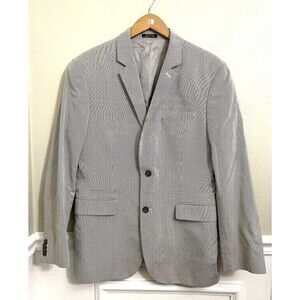 EXPRESS Men's Gray White Stripe Seersucker 2-Button 40R Blazer Jacket Sport Coat